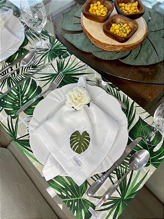 Guardanapo de Mesa - Linho - Cor Branco - Bordado de Costela De Adão - Mimos Têxtil