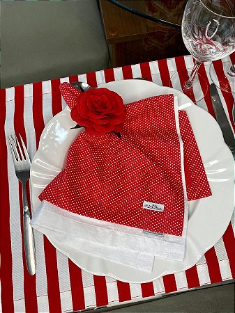 Guardanapo de Mesa - 100% Algodão - Cor Vermelha - Poá Pequeno - Mimos Têxtil