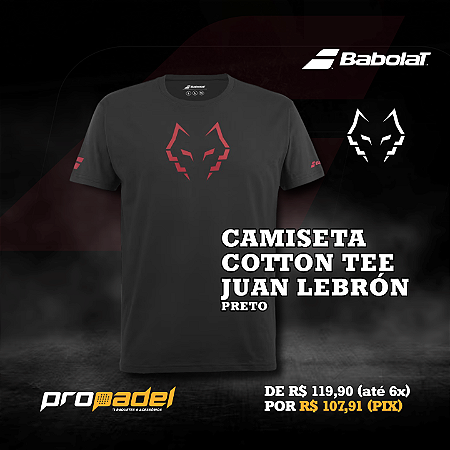 CAMISETA BABOLAT COTTON TEE JUAN LEBRÓN PRETO 2024