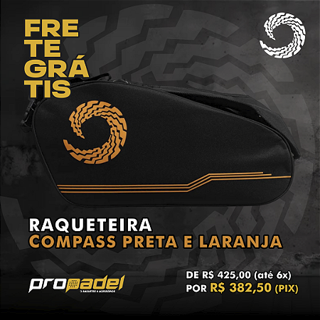 RAQUETEIRA COMPASS PRETA E LARANJA