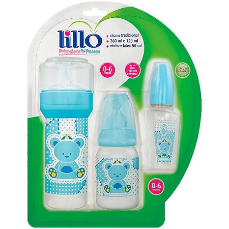 Kit Mamadeira Bebê Azul Primeiros Passos Lilo