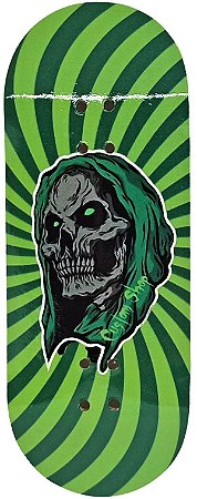 Deck marca Custom linha *Performance Series* modelo ''Green Skull'' 34x97mm + Tape Custom Extra-Smooth