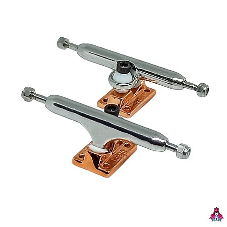 Par de Trucks Completos marca *Leefai* V3 *34mm* Kingping Invertido cor *Rosé Gold* Anodizado (Importado)(4 Kingpings)