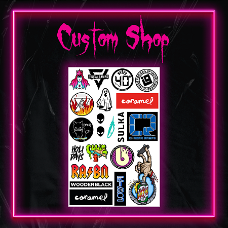 Cartela Grande Mini Adesivos Custom *Fingerboard Brands* - 21 Adesivos