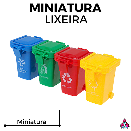 Miniatura Lixeira de Rua com Tampa Articulável e Puxador (4 Cores Disponíveis)