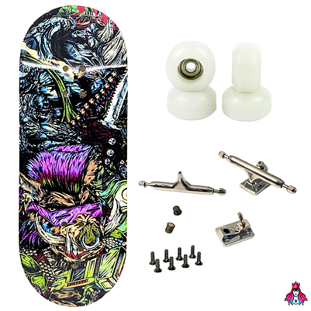Fingerboard Premium Completo 34mm - Deck Custom + Trucks PRO 3.0 + Rodas CNC' V2 Street + Tape Alien Stardust II