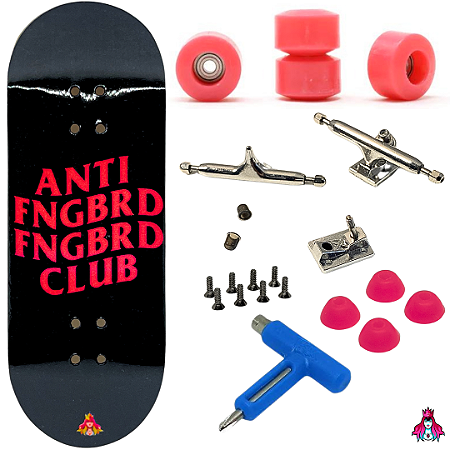 Fingerboard Premium Completo - Custom - 34mm - Anti Fngbrd Fngbrd Club Red
