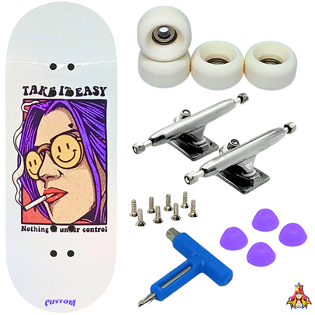 Fingerboard Premium Custom 34mm - Take It Easy - Trucks Leefai G4 - Rodas Urethane PRO 65D