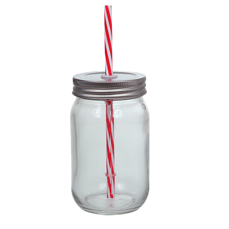 Kit 6 Copos Rústico Com Canudo de Plástico Vermelho E Branco