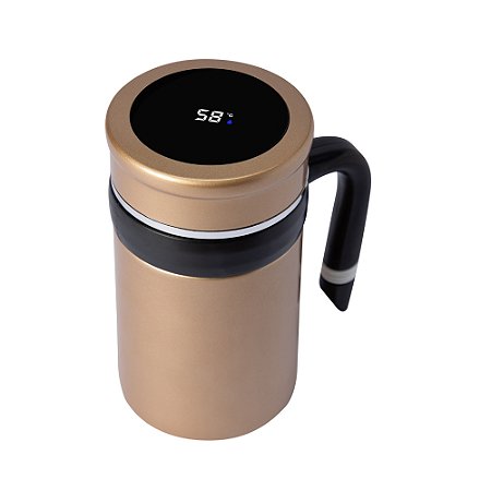 Kit 2 Caneca Térmica dourada Inox Com Infusor E Temperatura Digital 500ml