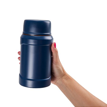 Garrafa Térmica de 800ml Azul Inox + Colher dobrável + Bag Térmica - Sem Resina