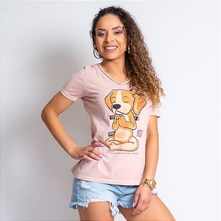 Camiseta Estampada Rosa Chá Beagle