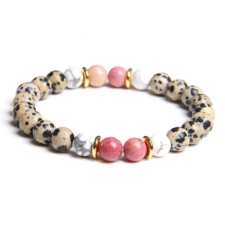 Pulseira Jaspe Dálmata, Howlita e Rodrocrosita