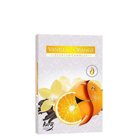 Velas Tealights Perfumadas Caixa com 6 Unidades Aura - Baunilha com Laranja