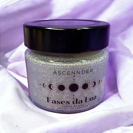 VELA AROMÁTICA FASES DA LUA COM CRISTAIS DA PEDRA DA LUA - LAVANDA