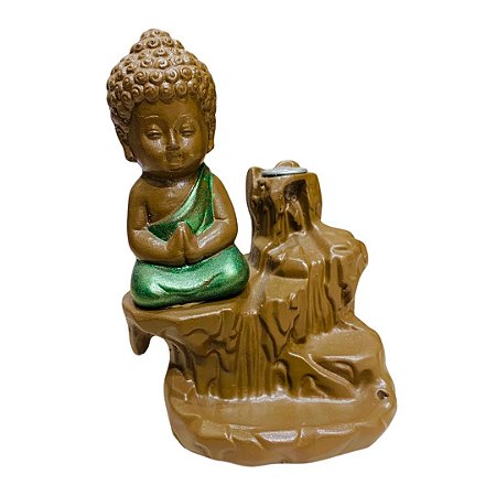 Incensário Cascata - Buda Meditando Verde