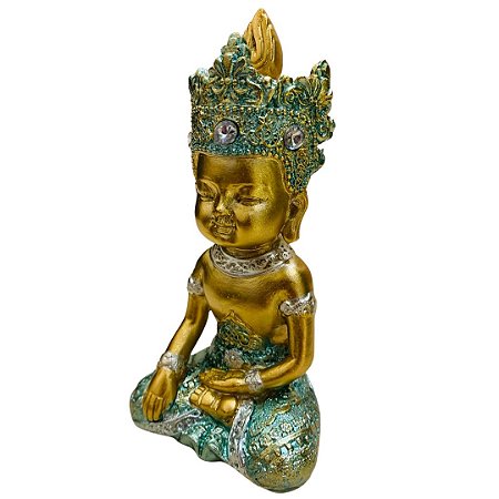 Estatua de Resina - Buda Verde e Dourado