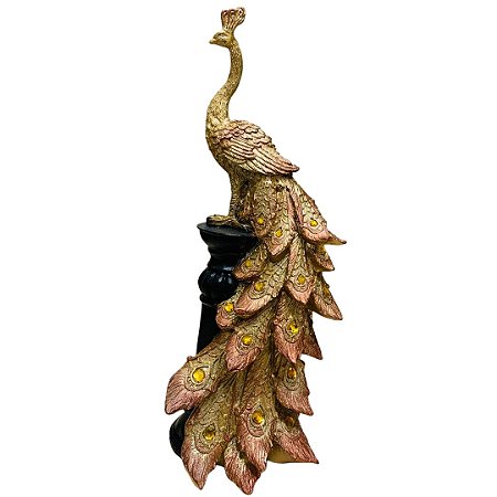 Escultura Pavão Dourado da Prosperidade