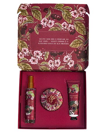 Kit Presenteável Spray + Creme Para As Mãos + Sabonete em Barra Velvet Cherry
