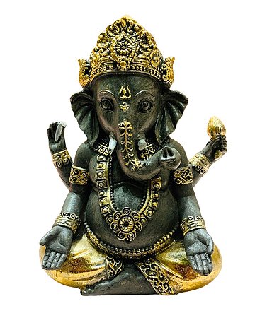 Ganesha da Prosperidade Cinza e Dourado