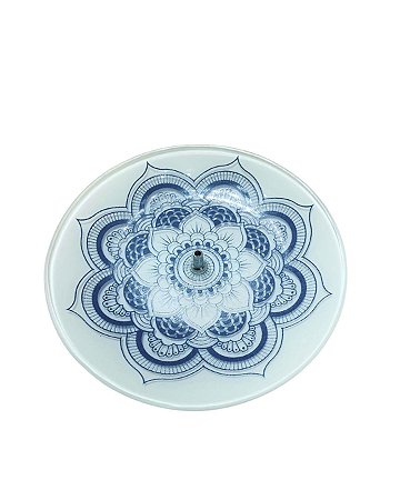 Incensário de Vidro Redondo - Mandala Azul