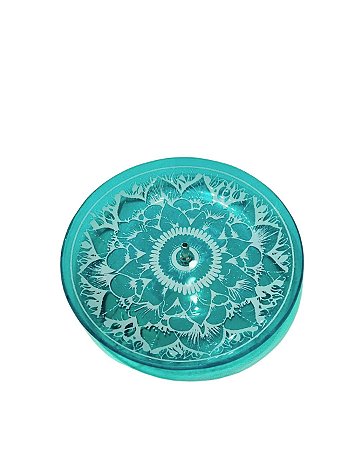 Incensário de Vidro Redondo - Mandala Flor de Lotus Verde