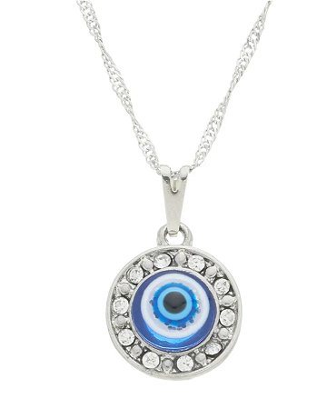 Colar com olho grego circulo com strass prata