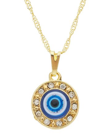 Colar com olho grego circulo com strass dourada