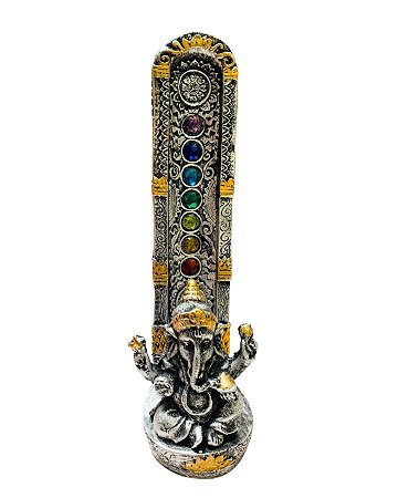 Incensário Vertical Ganesha e 7 Chakras Prata