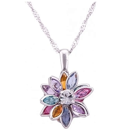 Colar Flor Colorida Prateado 15mm