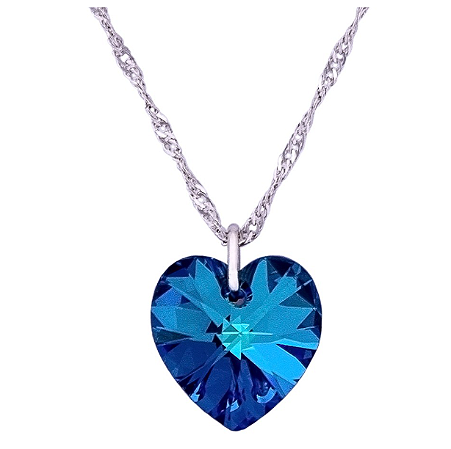 Colar Coração Swarovski 10mm Bermuda Blue