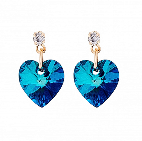 Brinco Coração 10mm Swarovski Bermuda Blue