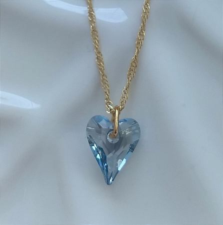 Colar Swarovski Coração Fino 12mm Blue Shade
