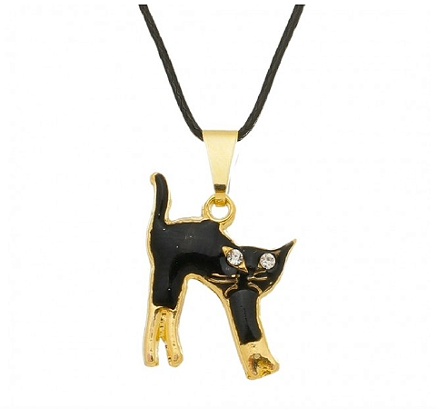 Colar Gato com Strass e Resina 13mm - Cordão Fino