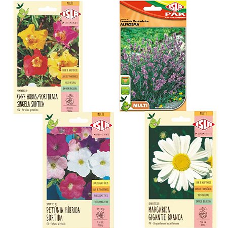 Kit Semente de Flores - Lavanda + Margarida + Onze Horas - Verde Garden -  Tudo para seu Paisagismo