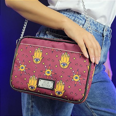 Tiracolo com bolsos - Boho Hamsá Bordô