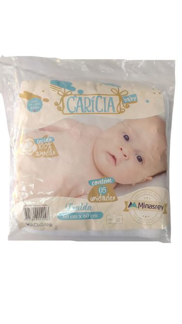 Fralda Carícia Baby branca lisa 60cmx60cm 100% algodão - Minasrey