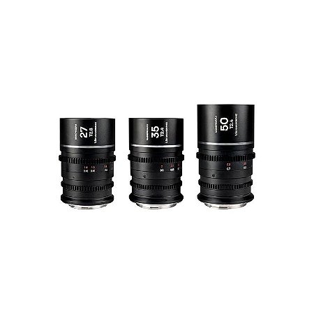 Kit 3 Lentes Laowa Nanomorph S35 27 mm/35 mm/50 mm Silver Flare Canon RF
