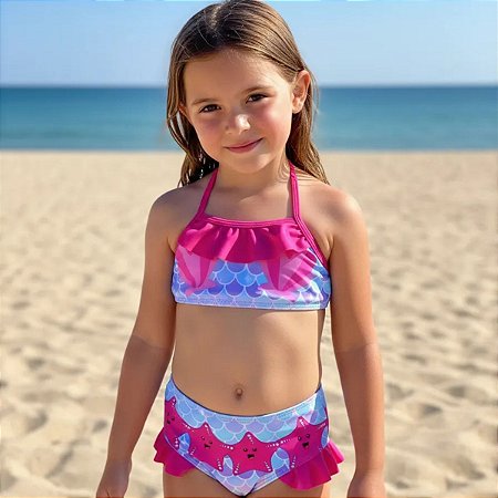 BIQUINI INFANTIL FEMININO CONCHA E ESTRELINHAS DO MAR