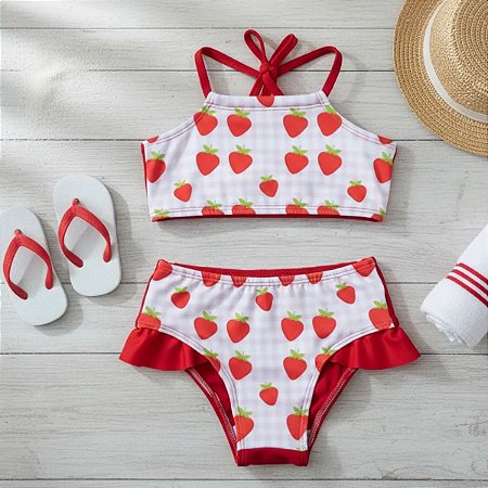 Biquíni infantil menina estampa Morangos