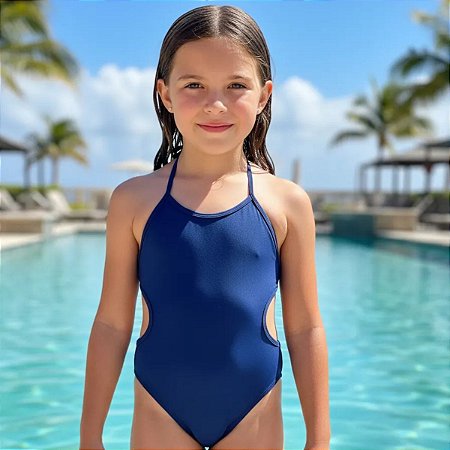 Maiô Infantil e Juvenil com amarração Azul Marinho