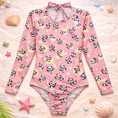 Maiô Infantil Manga Longa Panda Romantic Forrado