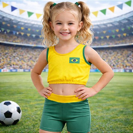 Conjunto Infantil Brasil Copa do Mundo Suplex Premium