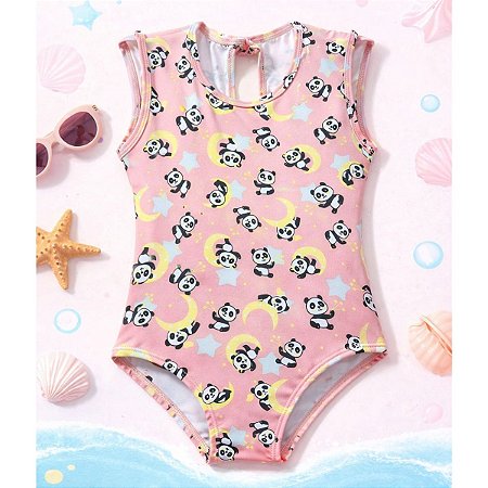 Maiô Infantil Panda Fofo Tamanho 4 – Tecido Romantic Forrado