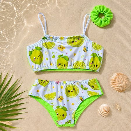 Biquíni Infantil Limão Verde Neon Suplex + Xuxinha Brinde