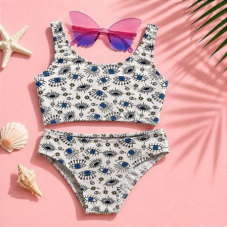 Biquíni Infantil Estampado Olho Grego + Óculos Brinde