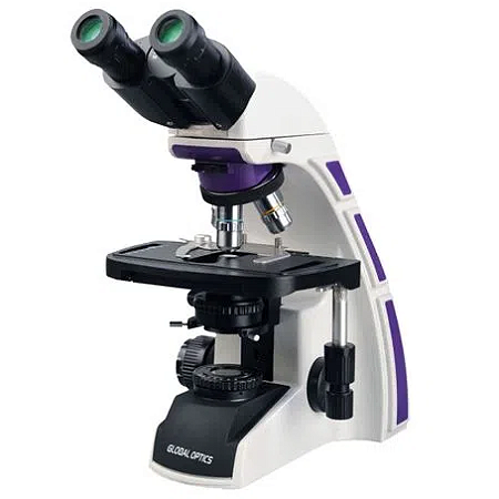 Microscópio Biológico Binocular de Ótica Infinita Planacromático Luz Halógena Aumento 1000X New Optics