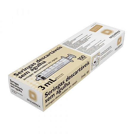 Seringa Hipodérmica sem Agulha Luer Lock 3ml CX100Un