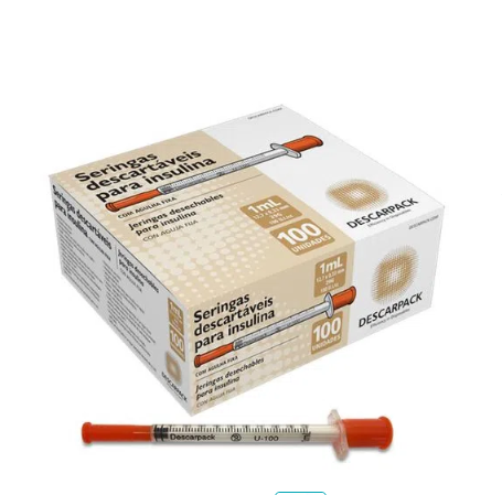 Seringa para Insulina com Agulha Fixa 12.7X0.33 (29G) - CX/100UN Descarpack