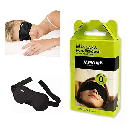 MASCARA PRETA DORMIR DESCANSAR OLHOS VELCRO AJUSTAVEL MERCUR